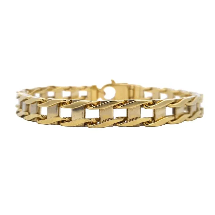 women's tennis bracelet -Estate Men's Fancy Link Bracelet in 14K Yellow Gold