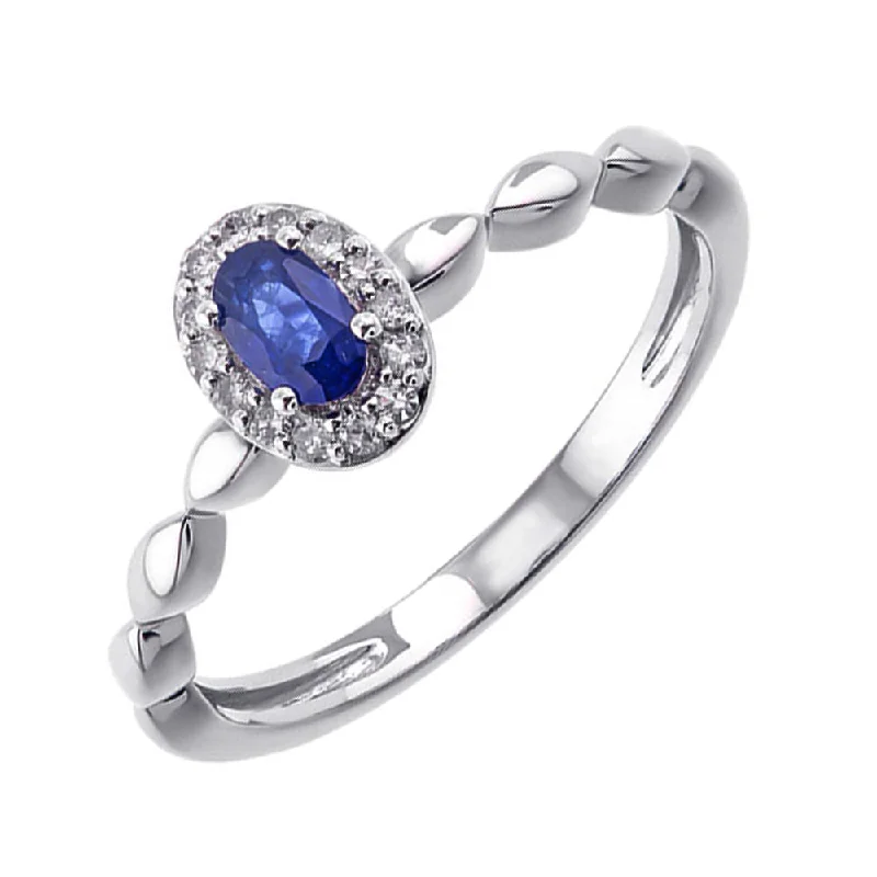 luxury sapphire engagement rings -10KT WHITE GOLD DIAMOND (1/12CTW) & SAPPHIRE (1/3 CTW) RING