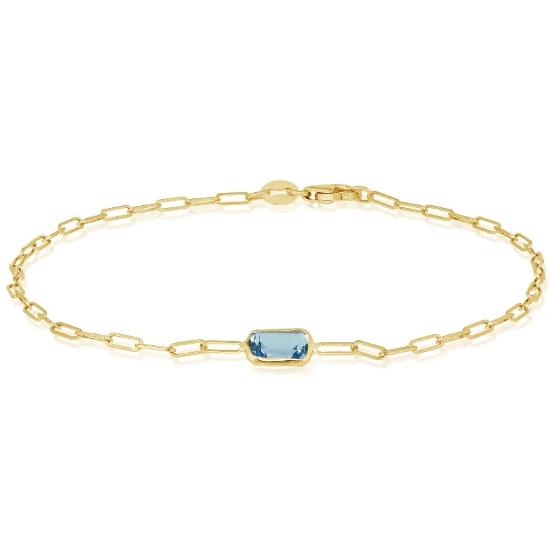 women's feather bangle -Blue Topaz Paperclip Bracelet