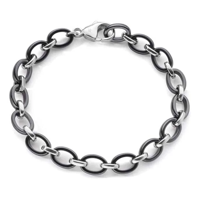 women's stretch bracelet -Monica Rich Kosann  "Audrey" Alternating Link Bracelet in Sterling Silver and Black Ceramic