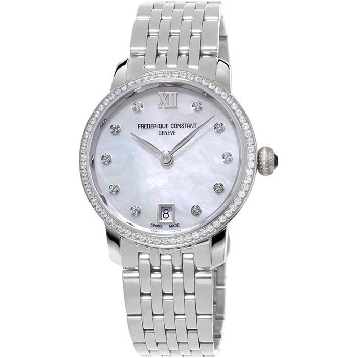 women's fashion bracelet -Frederique Constant .59CTW Diamond 30MM White Mother-Of-Pearl Dial Stainless Steel Bracelet Watch