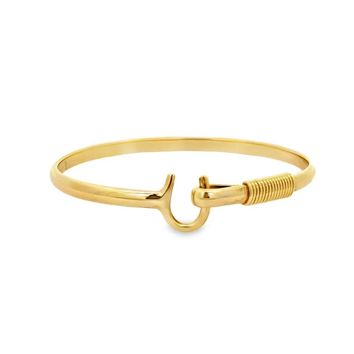 women's leather bangle -Estate Hook and Eye Bangle Bracelet in 18K Yellow Gold