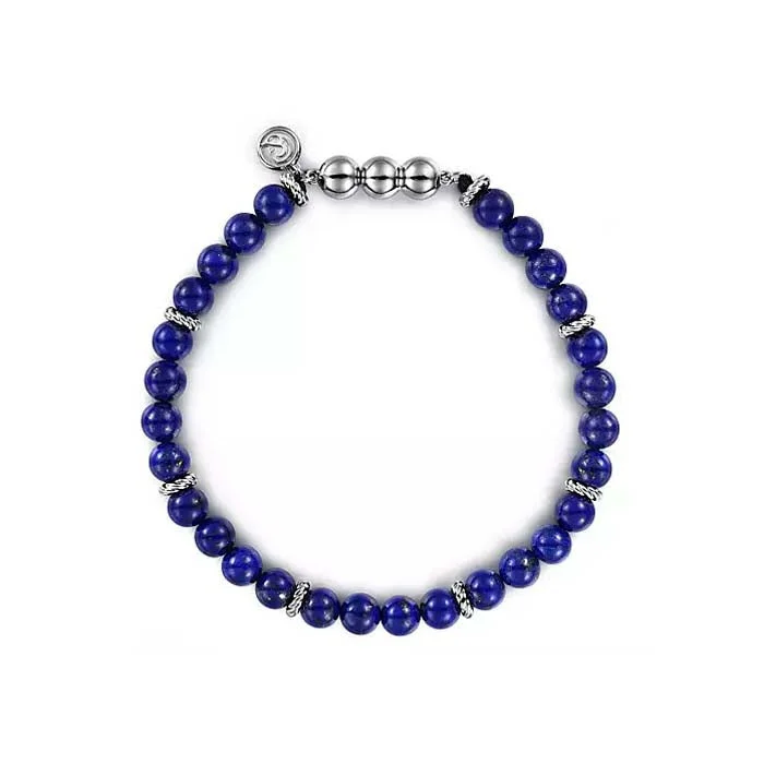 women's beaded bracelet -Gabriel & Co. Lapis Lazuli Bujukan Beaded Bracelet in Sterling Silver